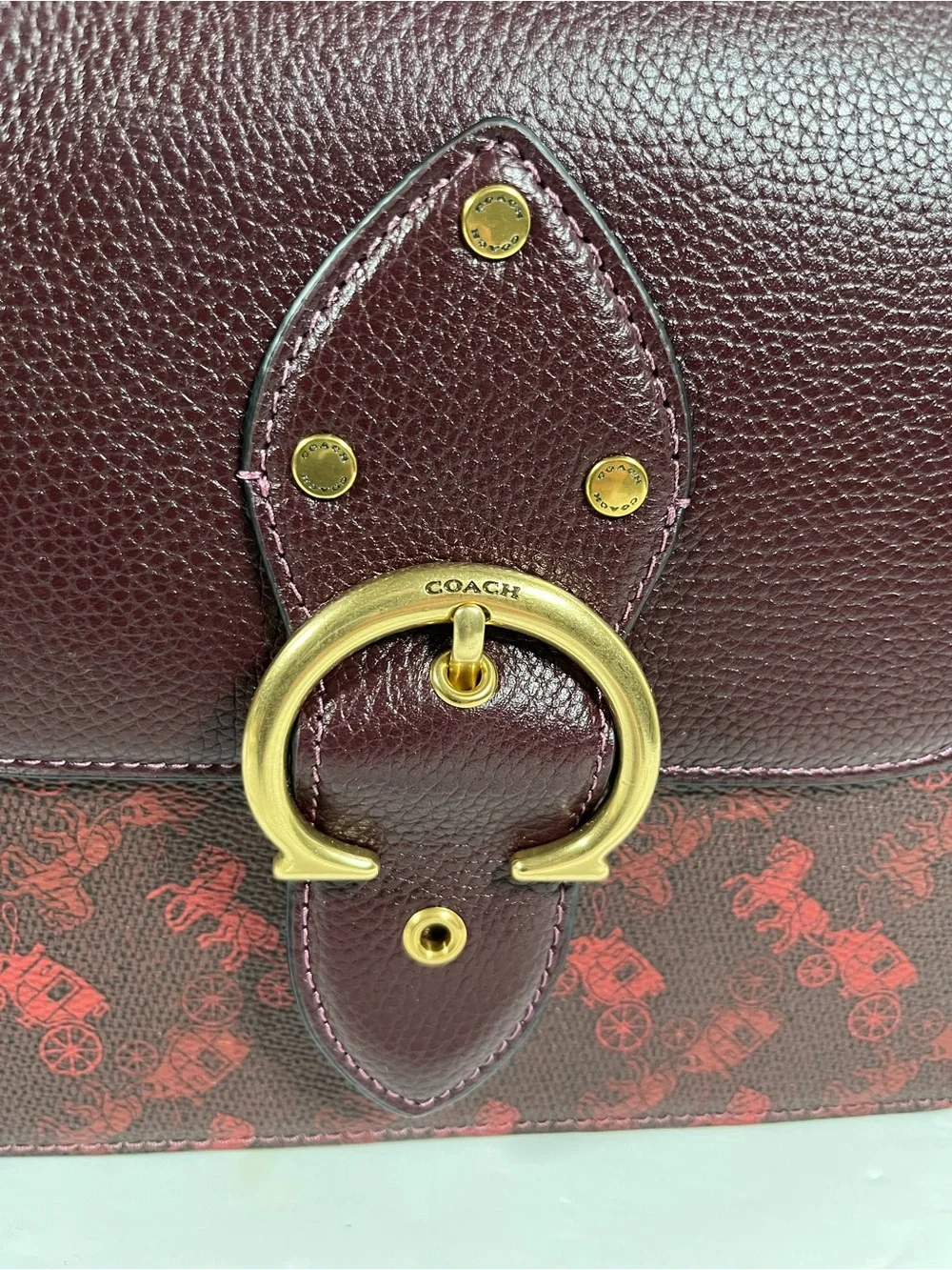 New Coach Beat Shoulder Bag With Horse And Carriage Print Oxblood Cranberry $550